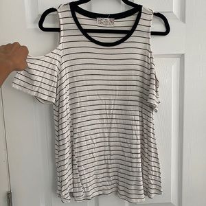 Pink republic black and white striped cold shoulder shirt
